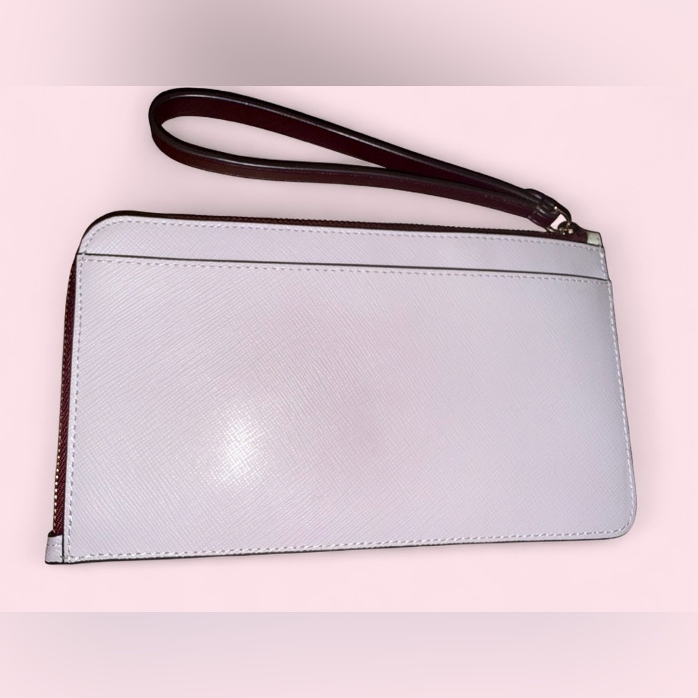 Kate Spade Colorblock Wristlet Wallet Cream Pastel Purple Burgundy Zip Clutch - Picture 2 of 6
